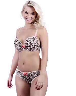 Full-figured blonde in leopard-print lingerie