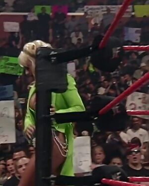 Look at the fans reaction of Debra in audience looking at them huge shinny tits