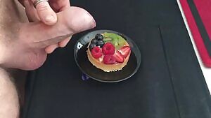 cum on food. Fruit tart with cum cream