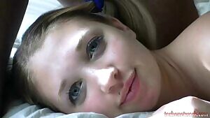 Thick load sliding down her cheeks