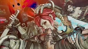 Lilith giving Zero a blow job while Moxxi watches