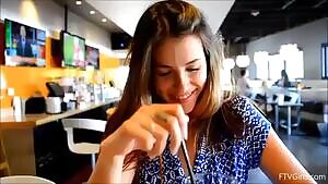 Risky tits flash at a restaurant