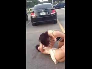 Two sexy sluts fist fight on the ground