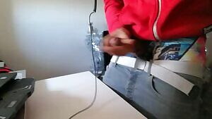 I was so horny this day , cummed all over the desk