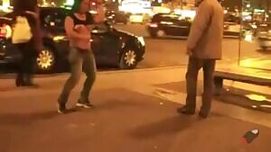 horny girl stripping in public in front of crowd