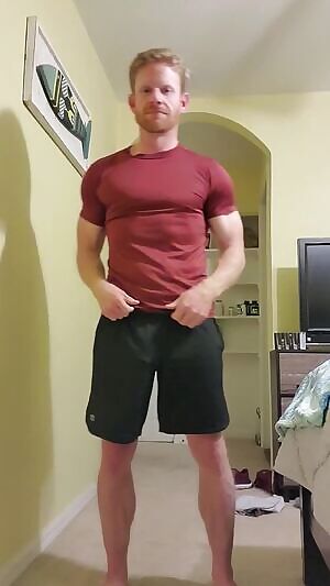 Stripping down after the jog.