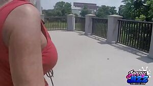 Flashing with cum on her face!