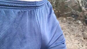 I always freeball when I hike. I just like how it feels. Today I was at Runyon and started thinking about this cute boy I fucked and started to become noticeable... what would you do if you saw me like this on the trail?