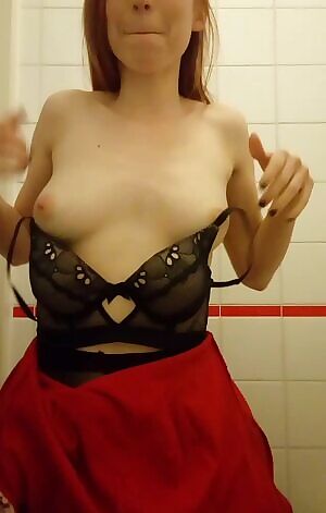 I'm almost the only woman at work today, so playing with my boobs in the bathroom with only you to see me