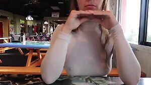 Shaking my boobs in the restaurant