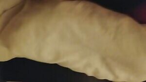 Rubbing precum on some DD tits